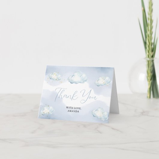 Wir sind auf Cloud Nine Blau Baby Shower Danke (Vorderseite)