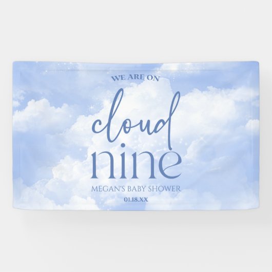 Wir sind auf Cloud Nine Blue Baby Dusche Banner (Horizontal)