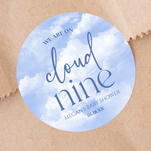 Wir sind auf Cloud Nine Blue Baby Dusche Runder Aufkleber
