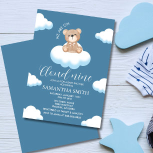 Wir sind auf Cloud Nine Blue Boy Bear Baby Shower Einladung
