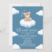 Wir sind auf Cloud Nine Blue Boy Bear Baby Shower Einladung (Vorderseite)