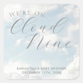 Wir sind auf Cloud Nine Blue Clouds Baby Dusche Quadratischer Aufkleber (Vorderseite)