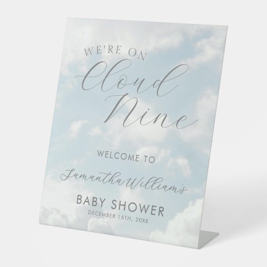 Wir sind auf Cloud Nine Blue Clouds Baby Dusche Sockelschild (Vorderseite)