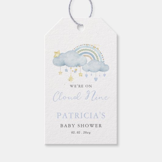 Wir sind auf Cloud Nine Boy Baby Dusche Geschenkanhänger (Vorderseite)