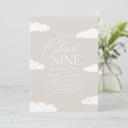 Wir sind auf Cloud Nine Gender Neutral Baby Dusche Einladung (Stehend Vorderseite)