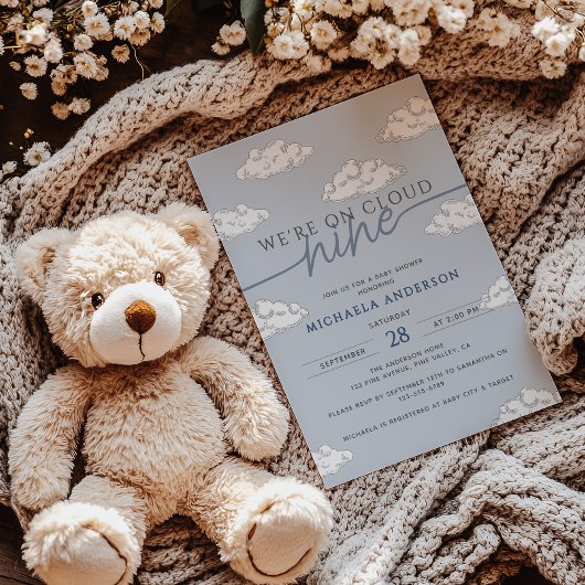 Wir sind auf Cloud Nine Hand Drawn Clouds Babydusc Einladung