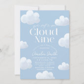 Wir sind auf Cloud Nine Modern Blue Cloud Baby Dus Einladung (Vorderseite)