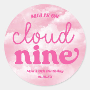 Wir sind auf Cloud Nine Pink 9. Geburtstagsparty Runder Aufkleber