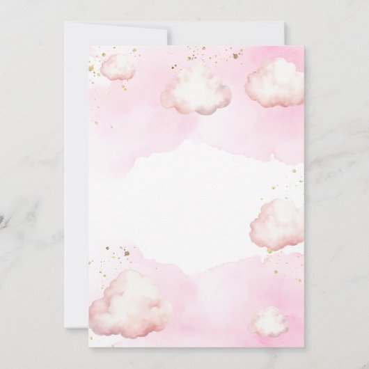 Wir sind auf Cloud Nine Pink Baby Dusche Gold Glit Einladung (Rückseite)