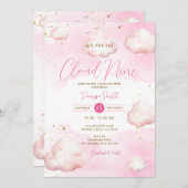 Wir sind auf Cloud Nine Pink Baby Dusche Gold Glit Einladung (Vorne/Hinten)