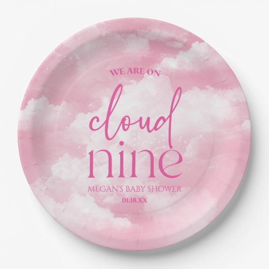 Wir sind auf Cloud Nine Pink Baby Dusche Pappteller (Vorderseite)