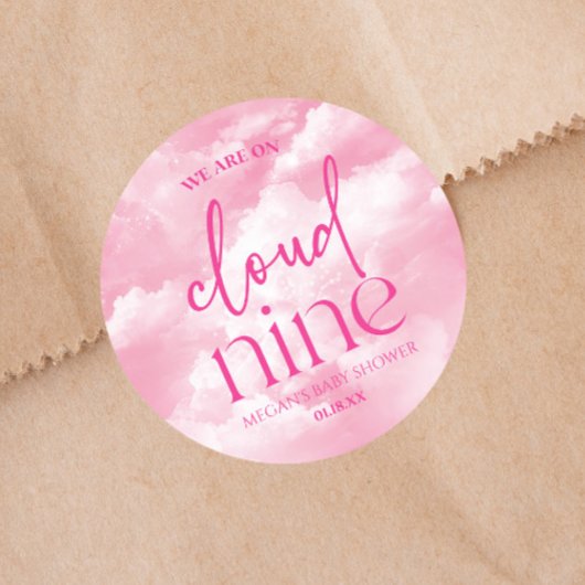 Wir sind auf Cloud Nine Pink Baby Dusche Runder Aufkleber