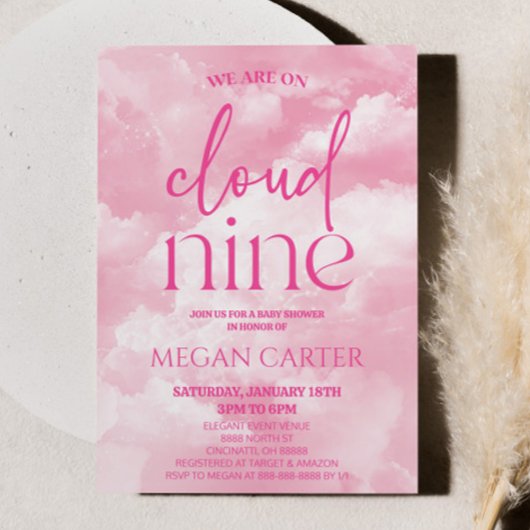 Wir sind auf Cloud Nine Pink Clouds Baby Dusche Einladung