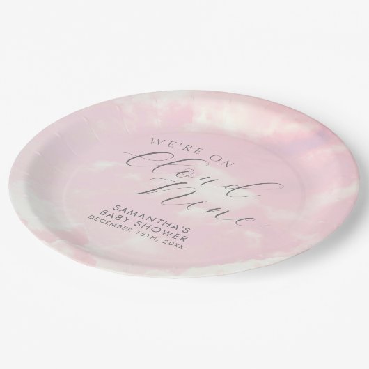 Wir sind auf Cloud Nine Pink Clouds Baby Dusche Pappteller (Schrägansicht)