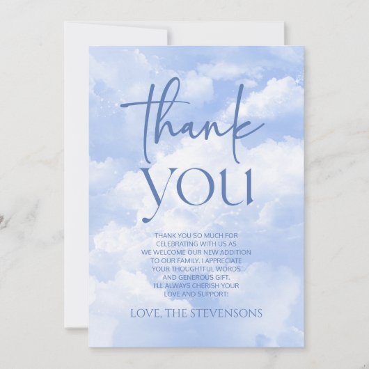Wir sind auf Cloud Nine Sparkle Clouds Baby Dusche Dankeskarte (Vorderseite)