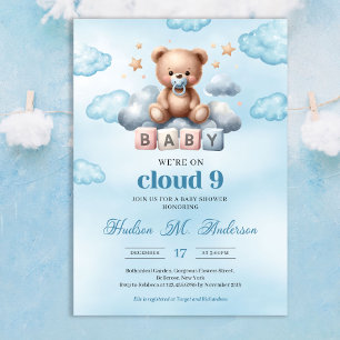 Wir sind auf Wolke neun brauner Bär Teddybär auf W Einladung