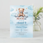 Wir sind auf Wolke neun brauner Teddybär auf Wolke Einladung (Stehend Vorderseite)