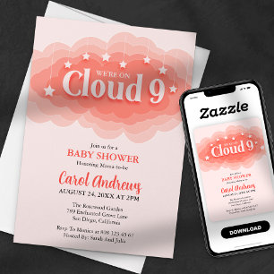 Wir sind auf Wolke sieben Baby-Party in Rosa Einladung