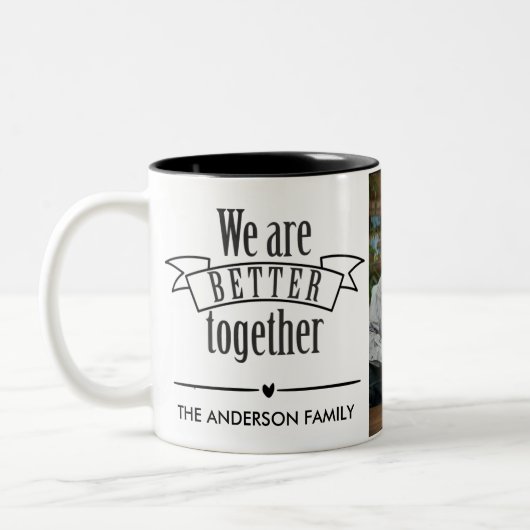 Wir sind besseres zusammen Name-u. Familien-Foto Zweifarbige Tasse (Links)