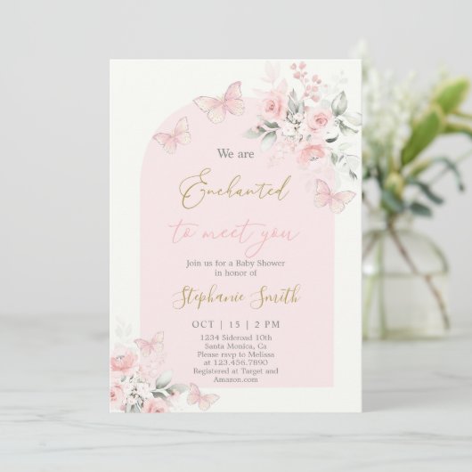 Wir sind bezaubert, Sie mit einem Baby-Duschmädche Einladung (Stehend Vorderseite)