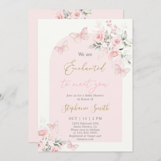 Wir sind bezaubert, Sie mit einem Baby-Duschmädche Einladung (Vorne/Hinten)