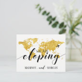 Wir sind dabei, Gold World Map Empfang einladen Postkarte (Stehend Vorderseite)