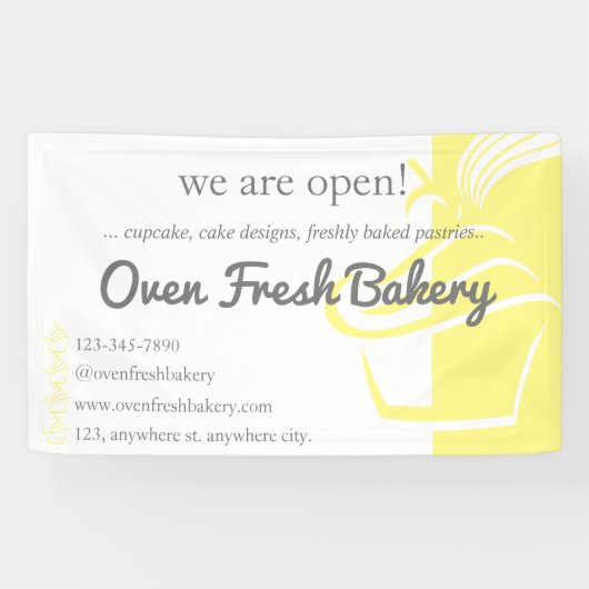 Wir sind ein Open-ellow-Cupcake-Bäckerei-Geschäft Banner (Horizontal)