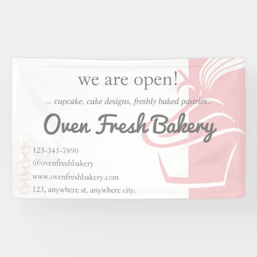 Wir sind ein Open Pink Cupcake Bakery Business Banner (Horizontal)