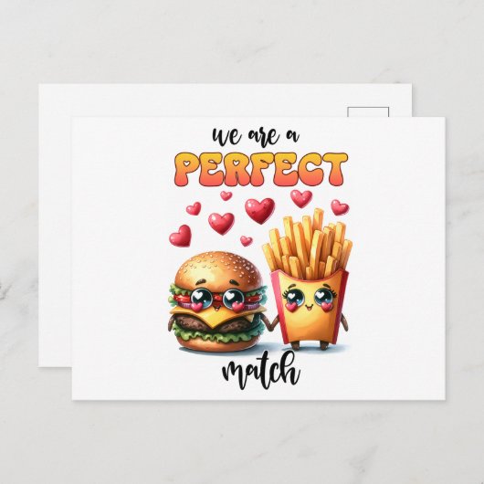 Wir sind ein perfekter Matchburger mit Pommes frit Postkarte (Vorne/Hinten)