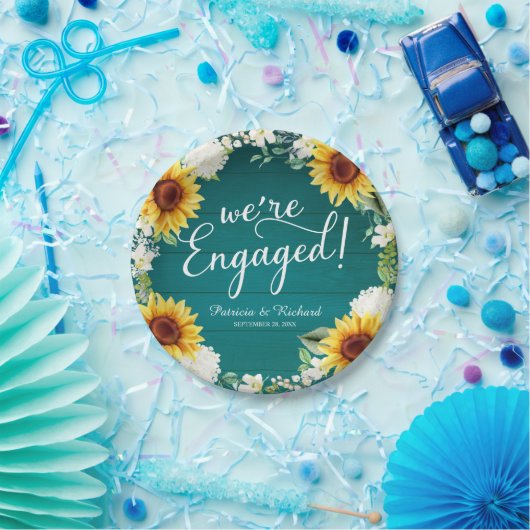 Wir sind eine Verlobte Rustikal Sunflowers Engagem Pappteller (Party)