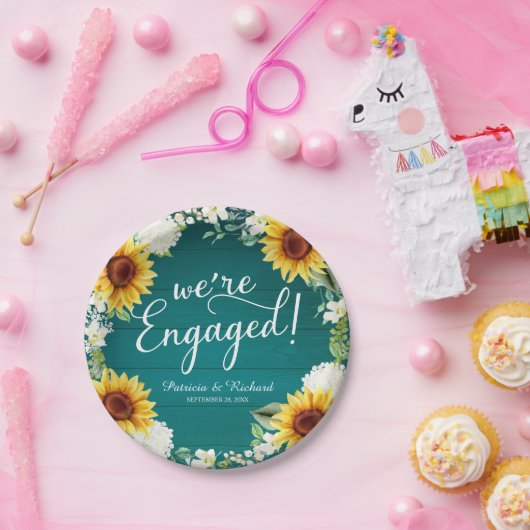 Wir sind eine Verlobte Rustikal Sunflowers Engagem Pappteller (Party)