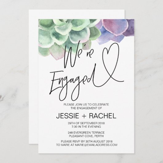 Wir sind eine Verlobte, sukkulente Engagement-Part Einladung (Vorne/Hinten)