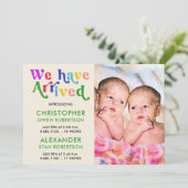 Wir sind Foto Twin Baby Birth angekommen Ankündigung (Stehend Vorderseite)