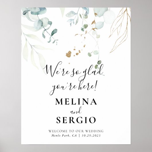 Wir sind froh, dass Sie hier sind Gold Green Weddi Poster (Vorne)