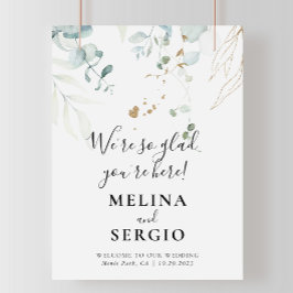 Wir sind froh, dass Sie hier sind Gold Green Weddi Poster