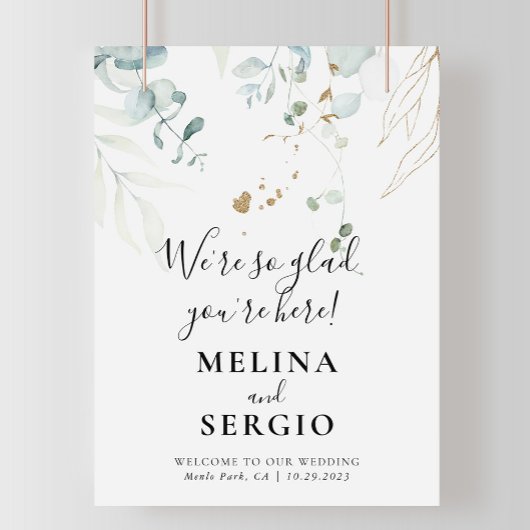 Wir sind froh, dass Sie hier sind Gold Green Weddi Poster