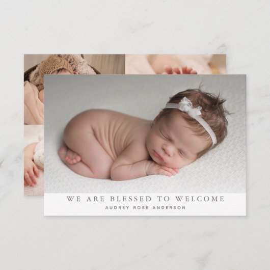 Wir sind gesegnet Foto Collage New Baby Birth Ankündigung (Vorne/Hinten)