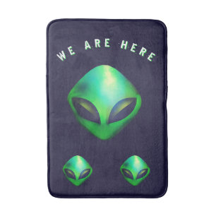 "Wir sind hier" Grüner Alien-Kopf Badematte