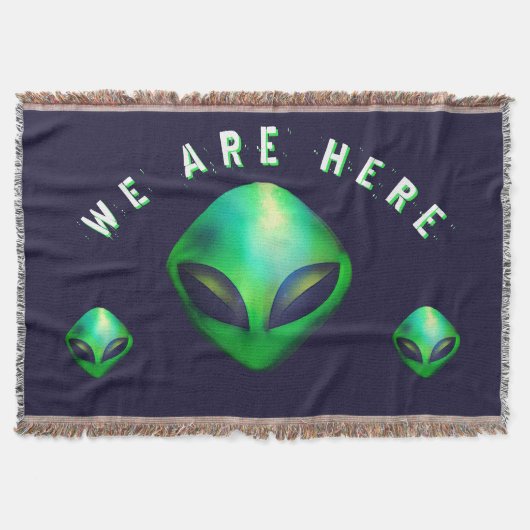 "Wir sind hier" Grüner Alien-Kopf Decke (Vorderseite)