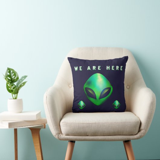 "Wir sind hier" grüner Alien-Kopf Kissen (Stuhl )