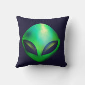 "Wir sind hier" grüner Alien-Kopf Kissen (Rückseite)