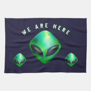 "Wir sind hier" Grüner Außerirdischer Kopf Geschirrtuch