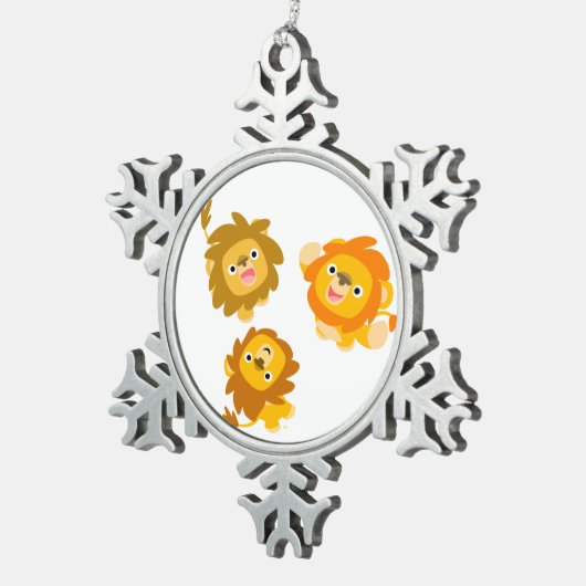 "Wir sind hier!" Niedlicher Cartoon Löwenzunge Schneeflocken Zinn-Ornament (Rechts)