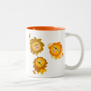 "Wir sind hier!!" Süße Cartoon-Löwen-Tasse Zweifarbige Tasse