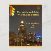 Wir sind in die Stadtverwaltung von NYC umgezogen Ankündigungspostkarte (Vorderseite)