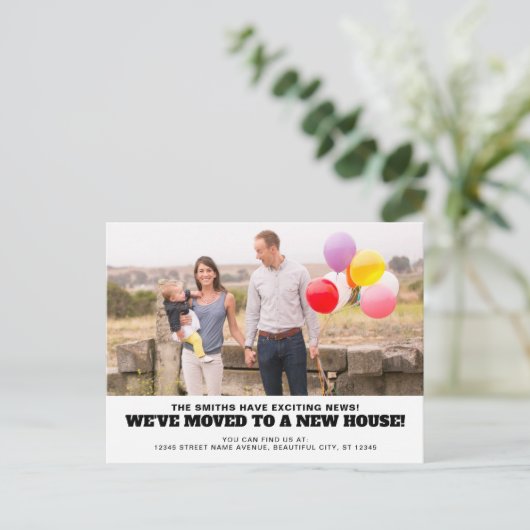 Wir sind in ein neues Haus Zuhause Address Foto um Ankündigungspostkarte (Stehend Vorderseite)