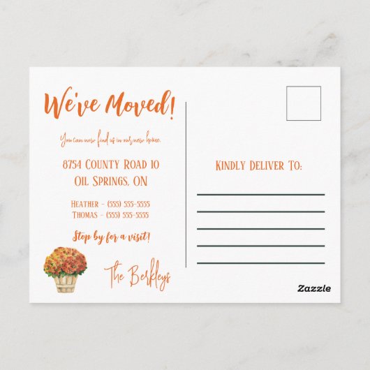 Wir sind in Liebe mit der Mitteilung über den Umzu Postkarte (Rückseite)