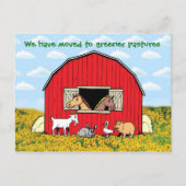 Wir sind mit Nutztieren umgezogen Ankündigungspostkarte (Vorderseite)