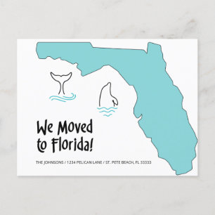 Wir sind nach Florida Map und Delphinen New Zuhaus Ankündigungspostkarte