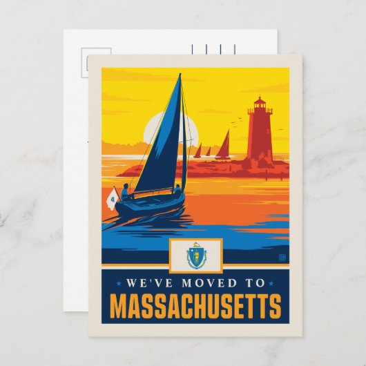 Wir sind nach Massachusetts gezogen Einladungspostkarte (Vorne/Hinten)